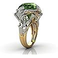 AZQ Vintage 925 Sterling Silver Emerald Ring Cocktail Rings Oval Cut Green Gem Cubic Zirconia Anniversary Promise Ring CZ Eternity Engagement Wedding Band Ring for Women TZ.81