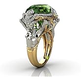 AZQ Vintage 925 Sterling Silver Emerald Ring Cocktail Rings Oval Cut Green Gem Cubic Zirconia Anniversary Promise Ring CZ Eternity Engagement Wedding Band Ring for Women TZ.81