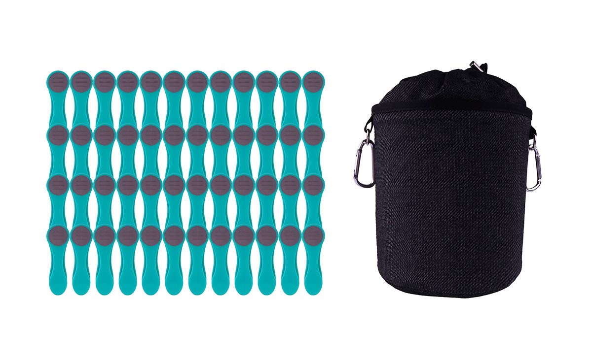 48 Clothes Pegs with Soft Grip and 1 Clothes Peg Bag - 48 x Turquoise, 1 x Black Bag