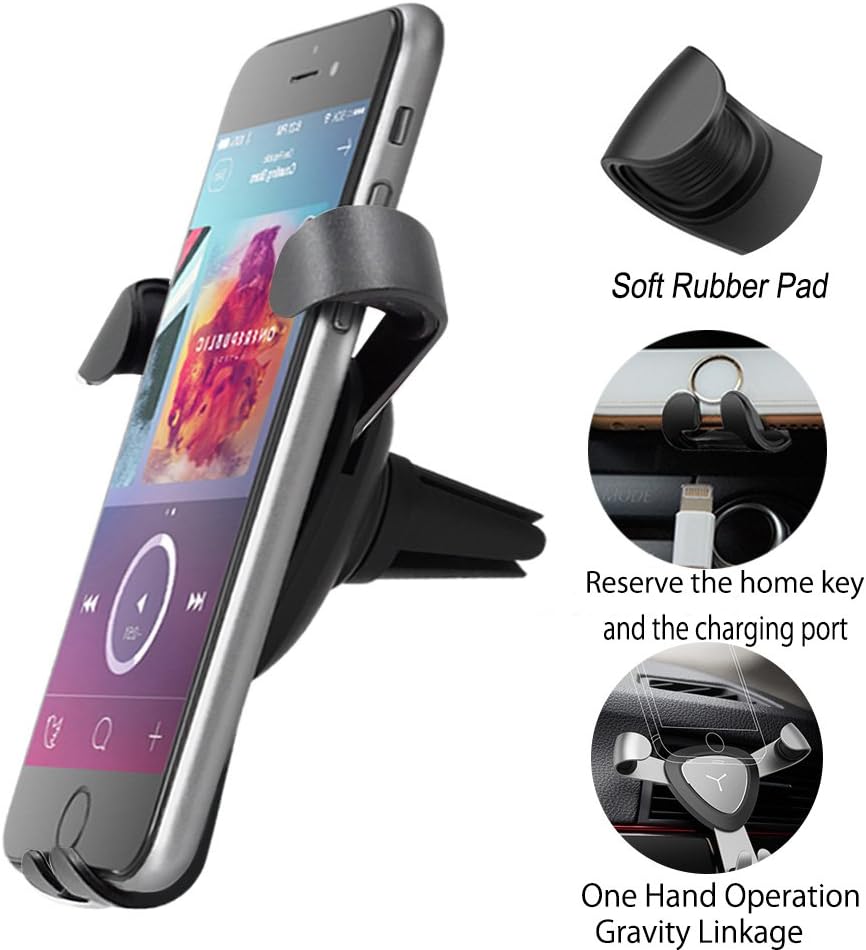 Car Phone Mount VISNFA car Phone Holder Single Hand Pick and Place The Phone air Vent car Phone Holder Super Convenient for Mobile Phone GPS Other Devices (Black)