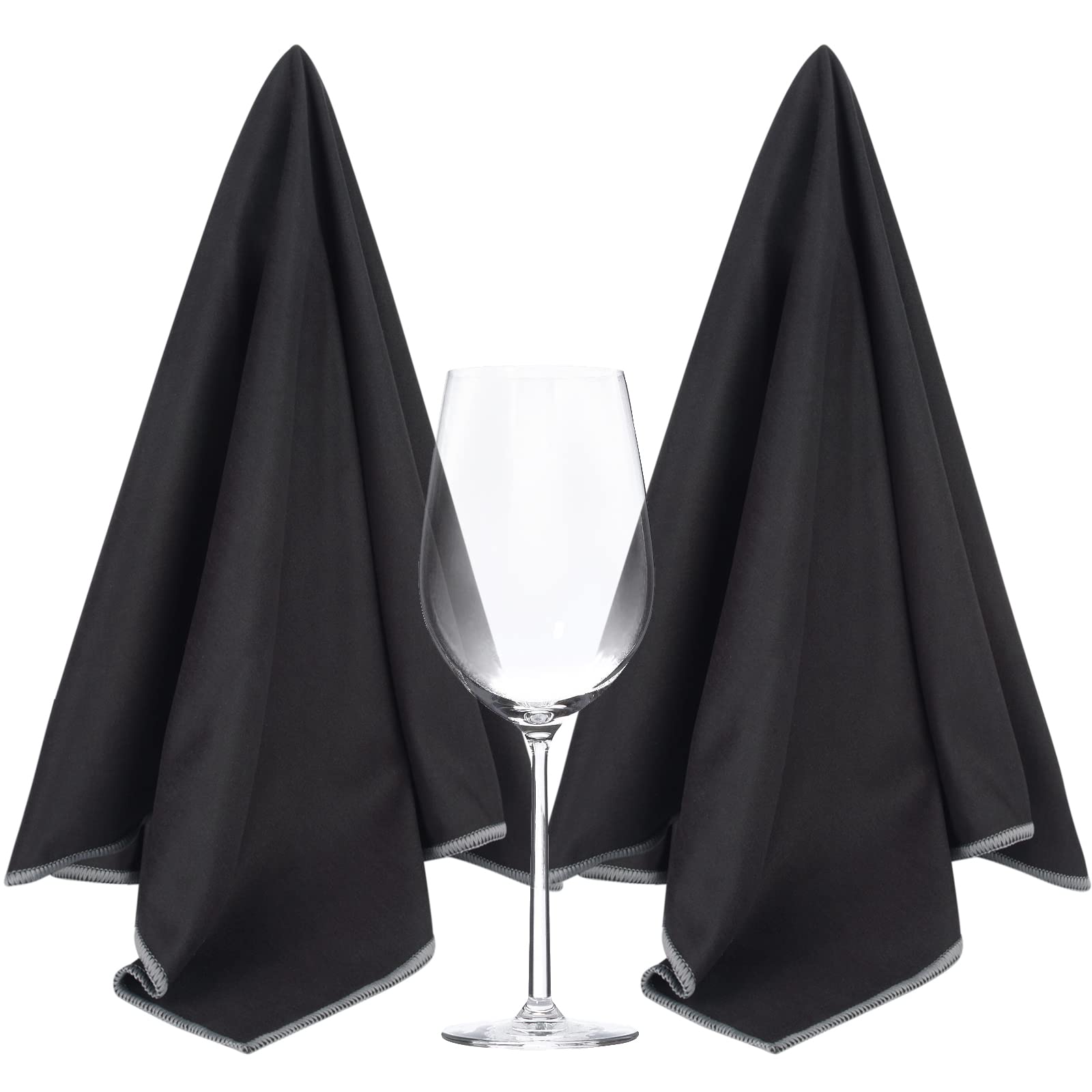 SINLAND Microfiber Glass Polishing Cloths Large Size Thick Lint -Free Drying Towels for Wine Glasses Stemware Dishes Stainless Appliances 20 Inch X 25 Inch Pack of 2 Black