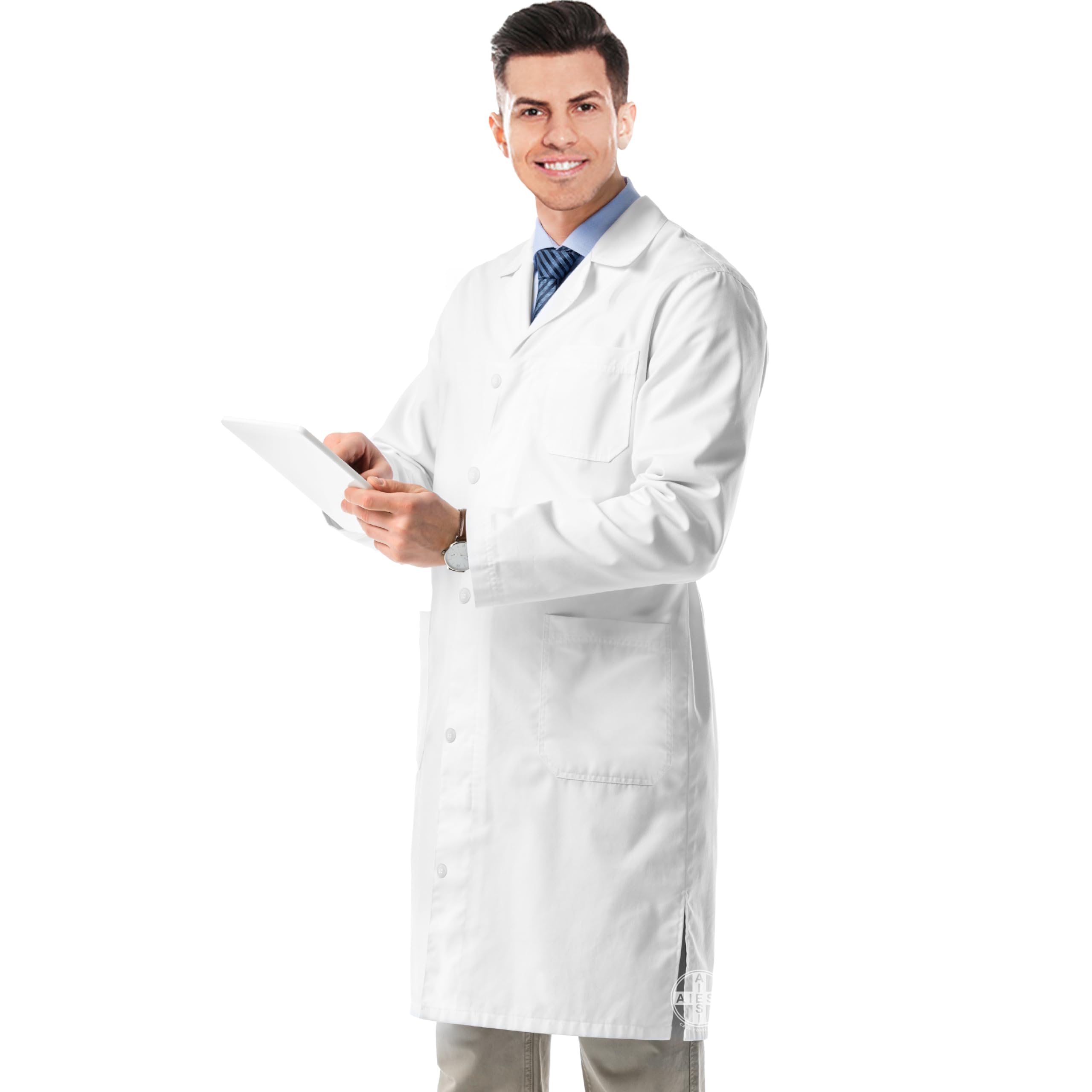 AIESI® Medical Lab Coat for MEN white color in 100% sanforized cotton size 46