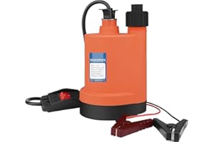 FLOWPAC Water Pump Submersible Pump DC 12V Sump Pump 1500 GPH Utility Pump With Switch-Orange