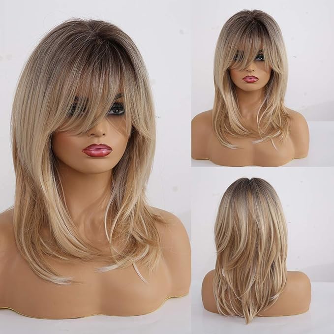 HAIRCUBE Long Curly Blonde Wigs ShoulderLength Synthetic Wigs for