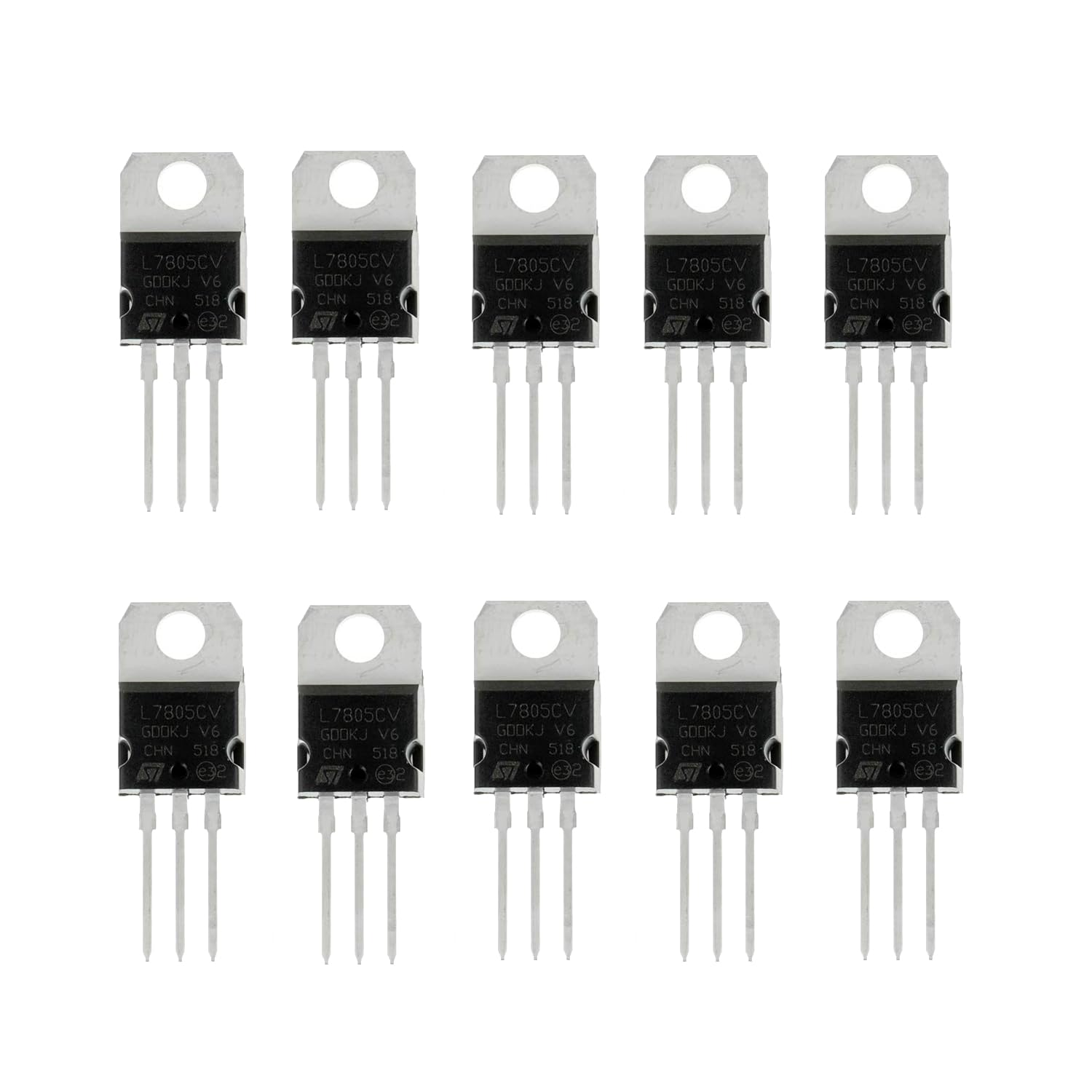 10Pcs Voltage Regulator, MOSFET Transistors Kit L7805CV Voltage Regulator Output 5 V 1.5 A Integrated Circuits L7805 Linear Positive Voltage Regulators Stabilizer Package IC Transistor Assortment Kit