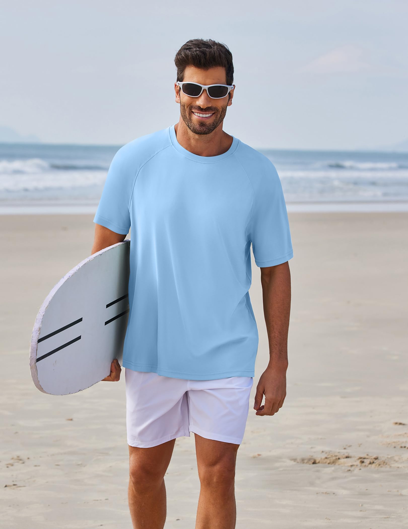 PINSPARK Tee Shirts Mens Short Sleeve Quick Dry Moisture Wicking Shirts for Men UPF 50+ Plain Novelty Cooling Casual T-Shirt S Light Blue