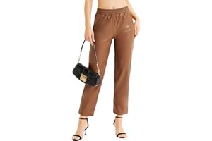 VILIGO Women's Faux Leather Pants High Waisted Straight Leg Trousers Elastic Drawstring Leather Pants with Pockets