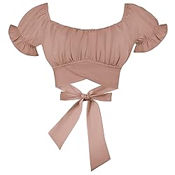 COOUFE Women's Crop Tops Ruffle Short Sleeve Tie