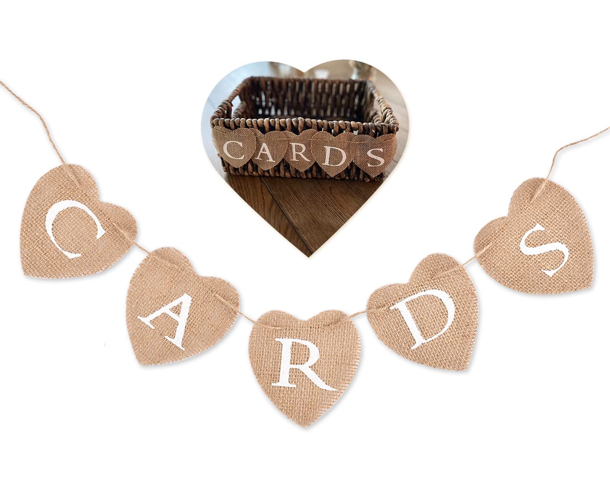 SCSpecial Cards Bunting Wedding Heart 9 x 9cm Mini Cards Box Sign for Rustic Party Decoration, Photo Prop