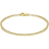 Moonfox 14K Gold Bracelets for Women Non-tarnished Brilliance Gold Chain Bracelet Love Bracelets Double Hoop Interlaced Women’s 6.5/7/7.5/8/9 in