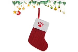 Estivaux Mini Christmas Stockings Xmas Fireplace Hanging Stockings Burgundy Red Knit Stocking Winter Dog Paw Stockings Gift Holding Bag for Home Christmas Decorations Party Favor Supplies
