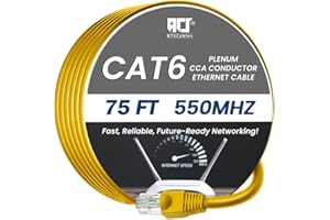 ATS Cables | Cat6 Plenum Cable 75ft (CCA) – CMP Rated, 550MHz, UTP Ethernet Cord for High-Speed Networking – Fire-Retardant, 