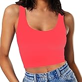 SanxiawaBa Women’s Sexy Sleeveless Crop Tops Double Layer Scoop Neck Cropped Tank Top