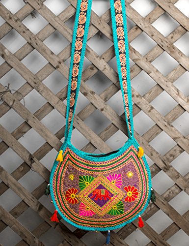 Hippie Sling Handmade Crossbody Bag Boho Chic Patchwork Embroidered Shoulder Purse Gypsy Blue