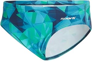 Sporti Boy's Swim Briefs - Printed Pattern, Chlorine Resistant, Quick Dry, UPF 50+ Adjustable Drawstring for Comfortable Fit