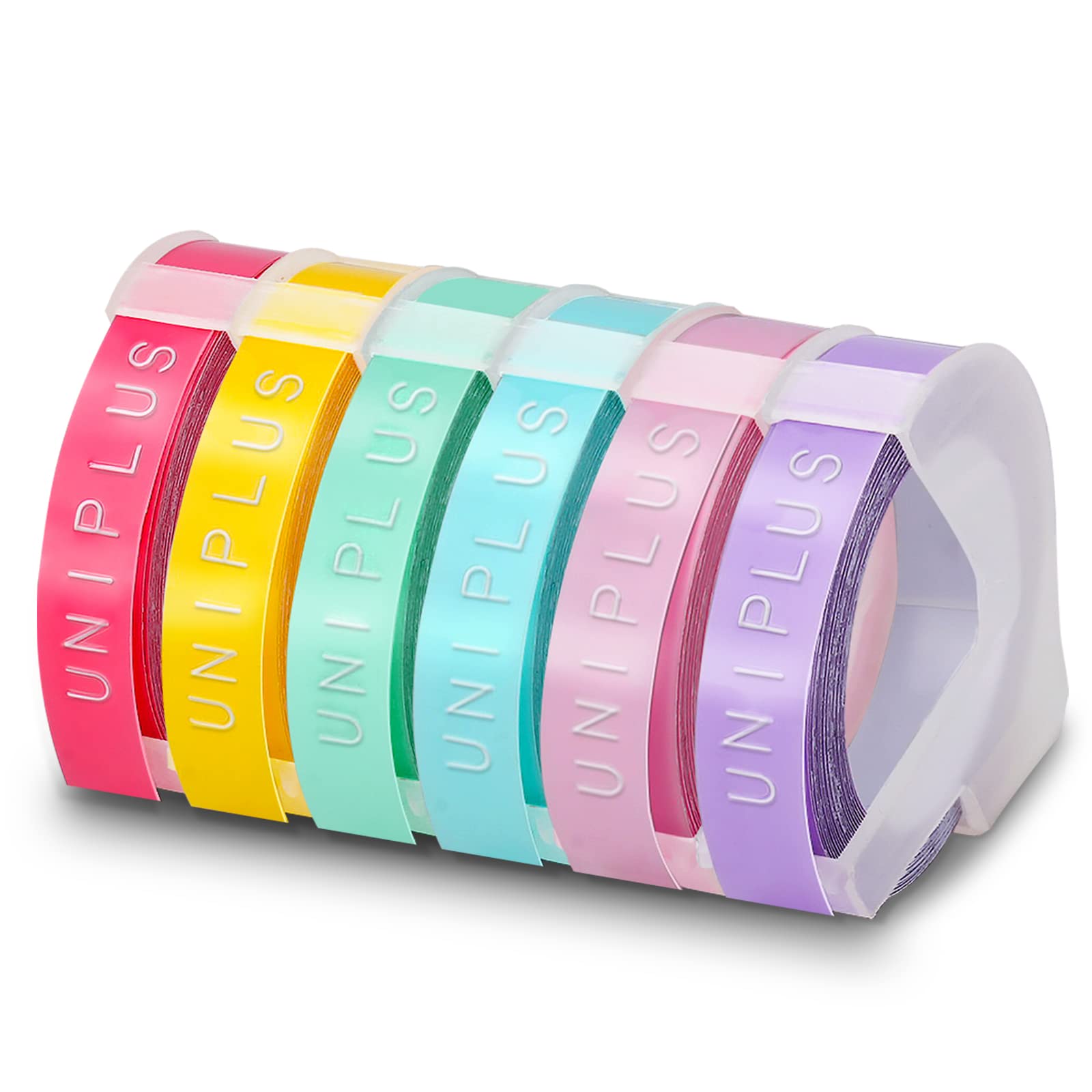 UniPlus Compatible 3D 9mm Embossing Label Replacement for Omega S0717930 Junior S0717900 3D Plastic Tape Pink/Light Yellow/Blue/Green/Pink/Purple for E-101 E-303, 6-Rolls — image 1