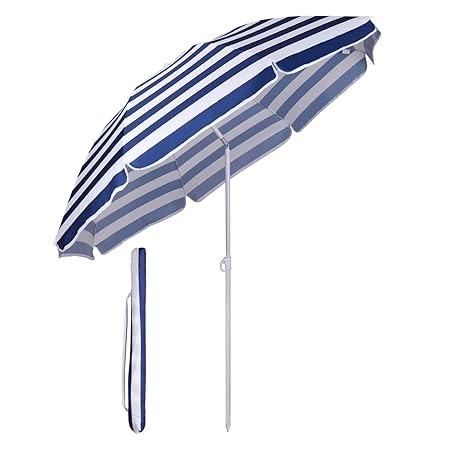 Sekey Sonnenschirm Ø 160 cm Marktschirm Gartenschirm Terrassenschirm Blaue Weiße Streifen Sonnenschutz UV20+