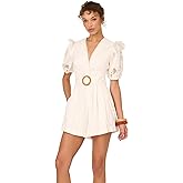 Adrianna Papell Lasercut Puff Sleeve Romper, Ivory