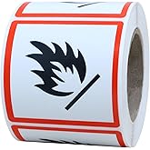 Hybsk OSHA Compliant, GHS Flame Sticker Safety Warning Sign - 2x2 inch Total 300 On a Roll