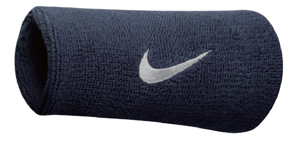 NIKE Swoosh Double Wide Wristband Sweatband, Unisex, Swoosh Doublewide Wristbands, obsidian/White, OSFM