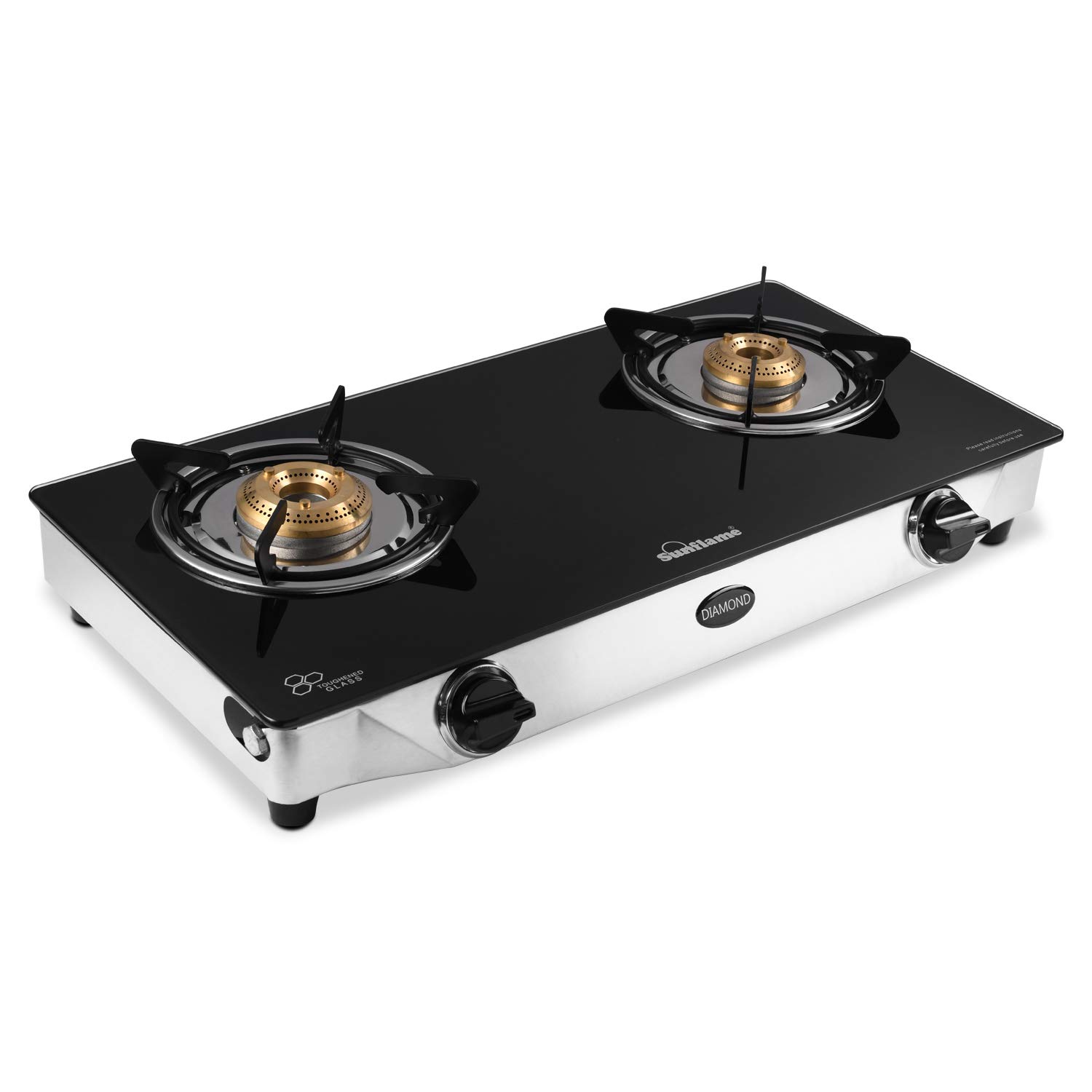 Buy Sunflame Diamond Glass Top 2 Burner Gas Stove, Manual Ignition