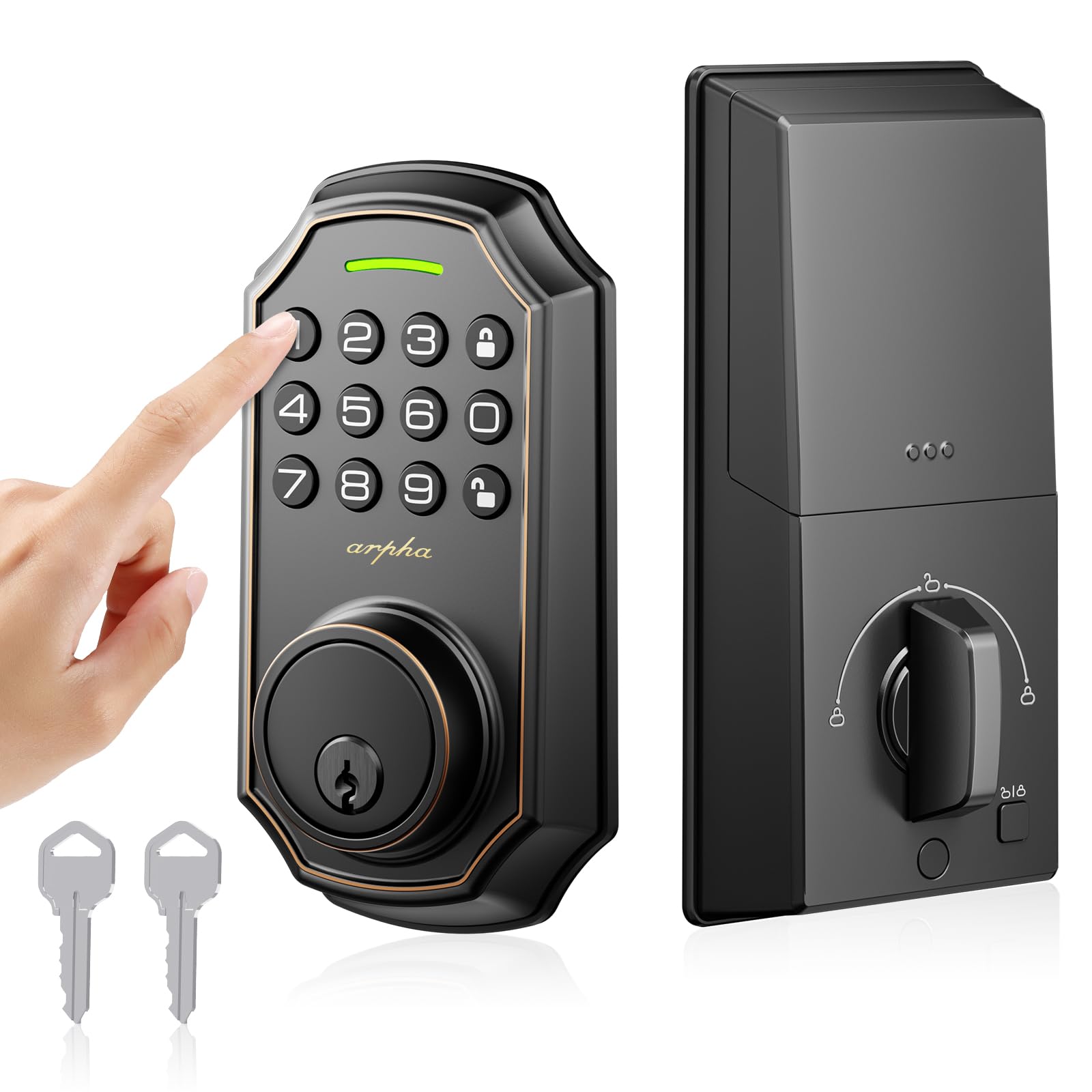 ARPHA Door Lock with Keypad - 100 Password Privacy Combinations, Keypad Entry, Automatic Lock/Unlock, One Touch Lock, Easy to Install Password Deadbolt, Door Lock Front Door