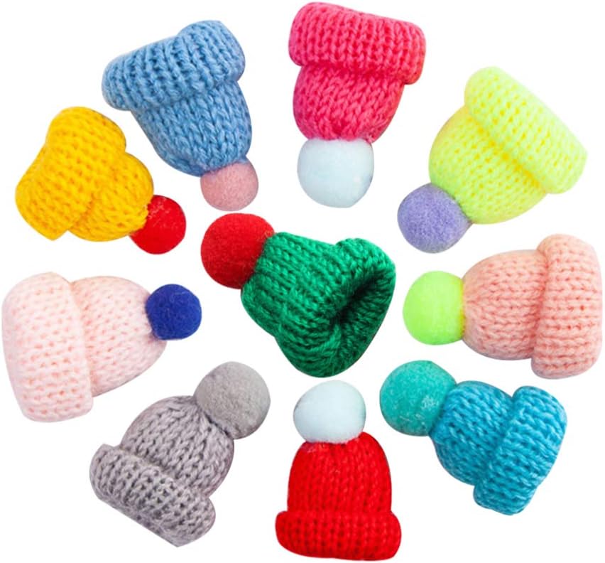 SUPVOX 10pcs Christmas Mini Knit Hat Xmas Tree Ornaments Miniature DIY Hair Accessories Crafts Cute Doll Hat Jewelry Making Mixed Color