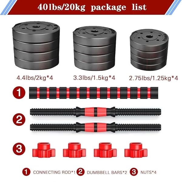 BCBIG ADJUSTABLE-DUMBBELLS-SETS,FREE WEIGHTS-40LB(20LB*2) DUMBBELLS SET OF 2 CONVERTIBLE TO BARBELL A PAIR OF LIGHTWEIGHT FOR HOME GYM,WOMEN AND MEN EQUIPMENT.
