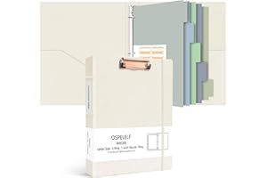 Ospelelf 3 Ring Binder 1 Inch Vintage Hardcover, Leather Organizer for Letter Size, Professional Clipboard With Dividers and Tabs, Beige