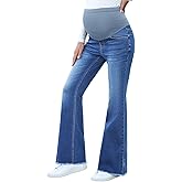 BLENCOT Maternity Jeans for Women Over Belly Pregnancy Pants Comfy Pregnant Jeans Flare Denim Jeans with Pockets