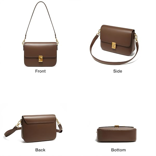 FOXLOVER CLASSIC LEATHER CROSSBODY SHOULDER BAG WITH GOLD-TONE BUCKLE-ADJUSTABLE STRAP ELEGANT PURSE, BROWN
