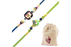 HATHKAAM Set of 2 Rakhi for Brother | Designer Rakhi Bracelet Handmade Rakhi | Rakhi for Brother made with Fine Threads Coloured Beads for Indian Festival Raksha Bandhan