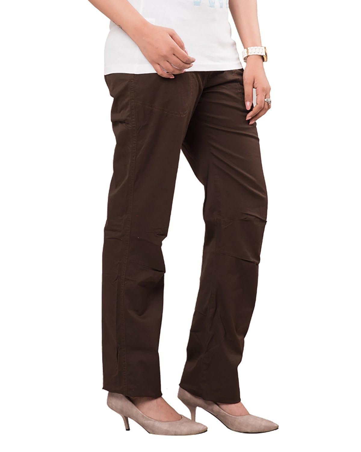 begonia women brown stretch cotton spandex twill pants