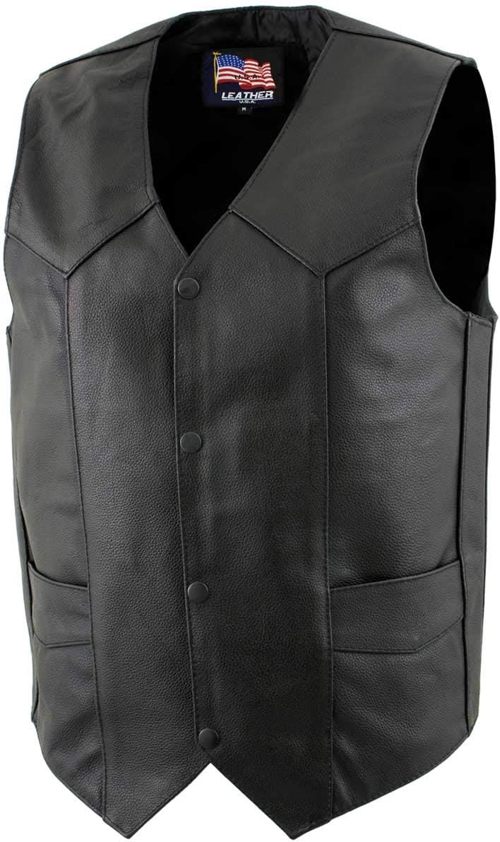 1201 Men's Black Classic Club Style Motorcycle Original Leather Vest - 3X-Large