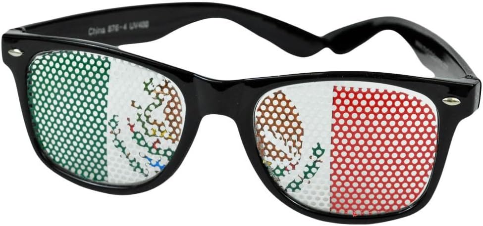 Sun Glasses Black Fashion Novelty Wayfarer Style Shades Costume Mexican Flag