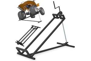 Goplus Lawn Mower Lift, 880LBS Folding Riding Mower Lift Jack with Adjustable Height, Manual Handle, Rotating Sleeve, Heavy Duty Lawn Tractor Lift, Zero Turn Mower Lift for Garden Farm, No Assembly