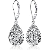 925 Sterling Silver Filigree Dangle Drop Earrings Daisy/Lotus/Rose Flower/Moonstone Leverback Teardrop Earrings for Women Infinity Celtic Knot Daisy Lotus Jewelry for Mothers Day