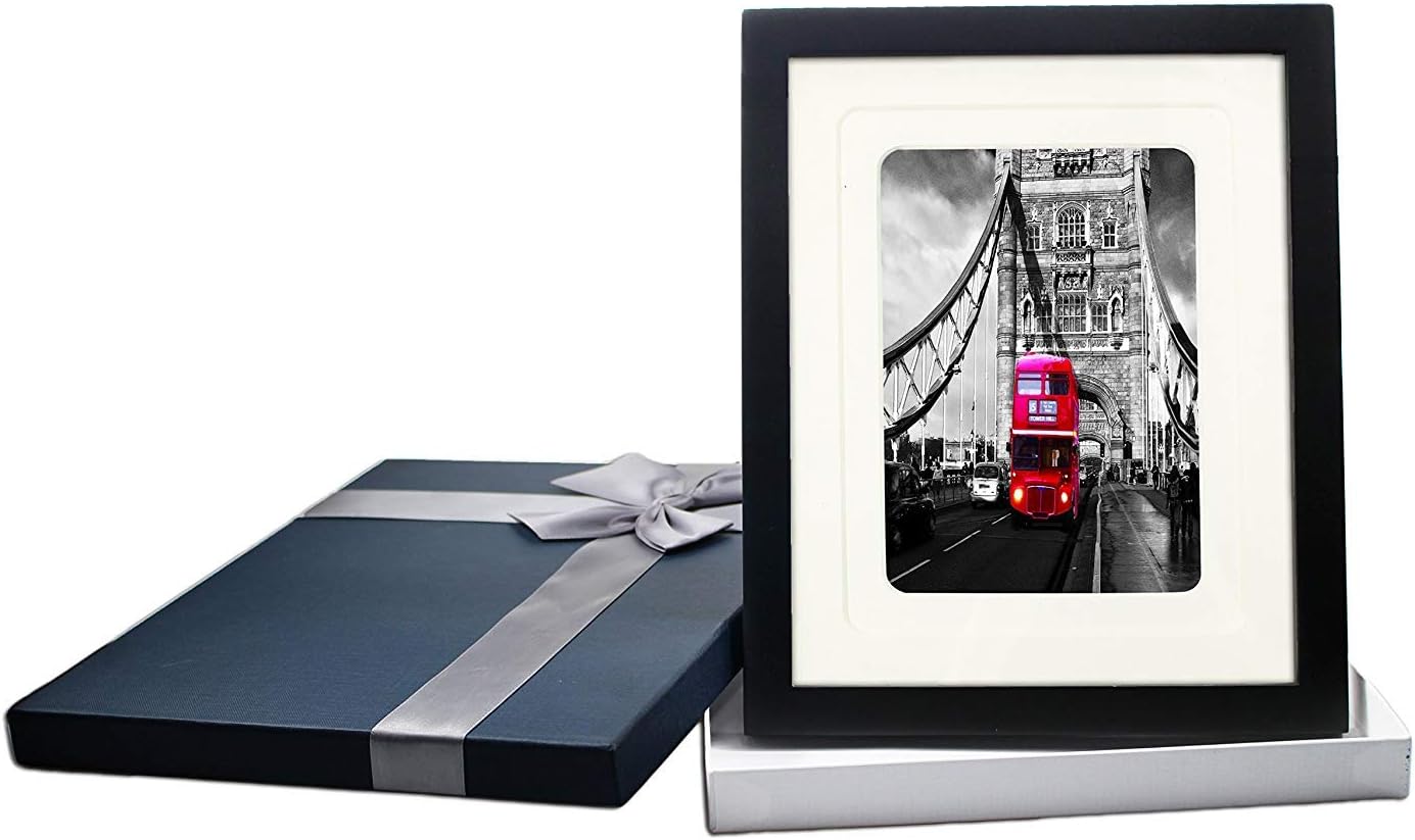 Black Picture Photo Frames 11x14 Made to Display Pictures 8x10 and 8.5x11 with Mat or 11x14 Without Mat Glass Cover with Blue Gift Box