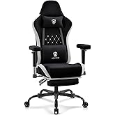 Morkprism Gaming Chair Breathable Fabric,Computer Office Chair with Footrest,Massage Lumbar Support and Gel Pad,Ergonomic Reclining Gamer Chair with Adjustable Armrests and Spring Cushion Black Grey