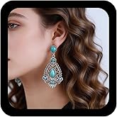 Andelaisi Vintage Turquoise Drop Earrings Blue Turquoise Gem Earrings Teardrop Turquoises Earrings Silver Tribal Turquoises Gemstone Earrings Jewelry for Women