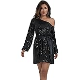 Anna-Kaci Womens Sequin Party Dress One Shoulder Club Evening Sparkly Dress,