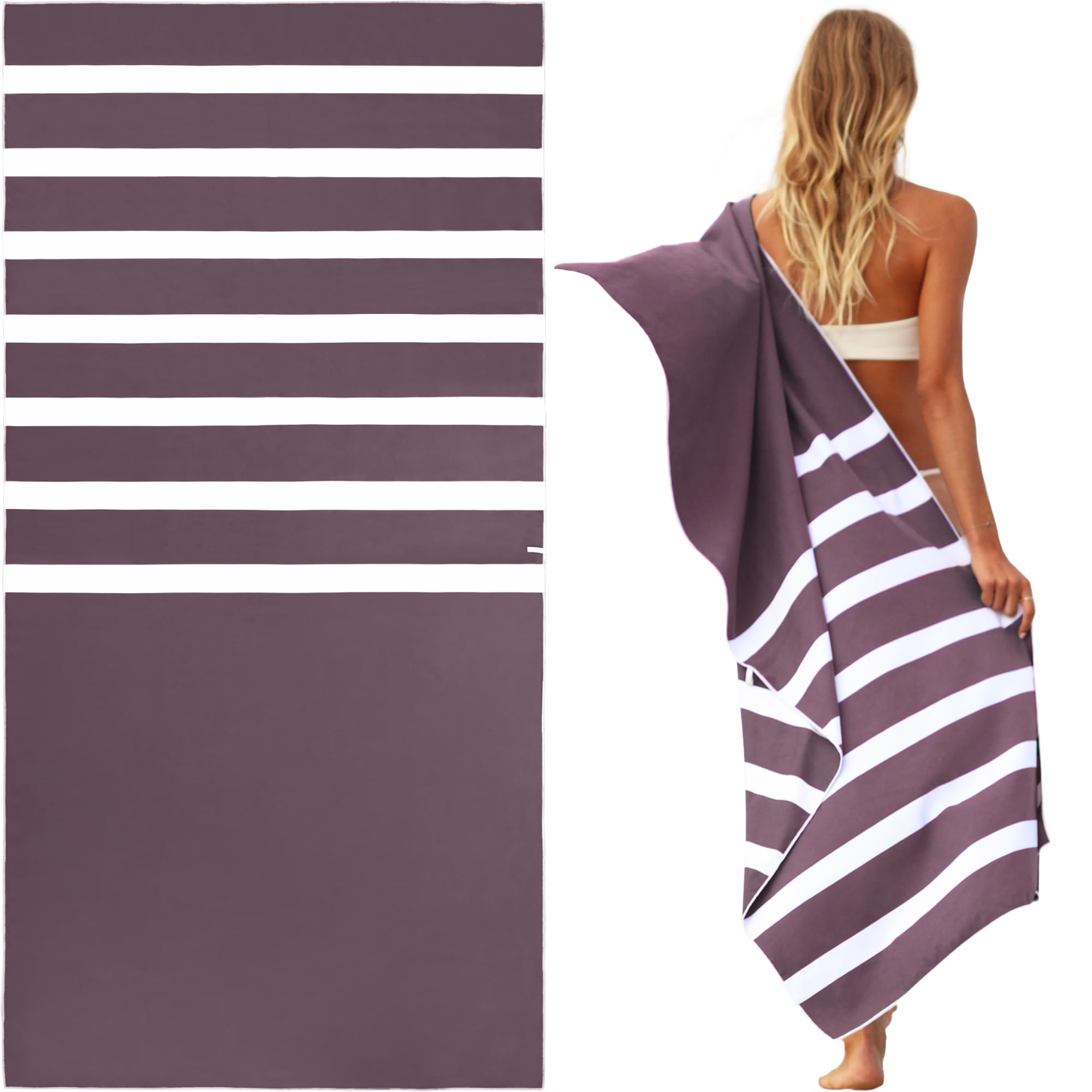 SummerSand Microfibre Beach Towel - Quick Dry, Sand Free - Compact and Lightweight for Travel - Recycled Materials - Travel Bag included - Large Microfiber Towel (160x80cm – Purple Grape)