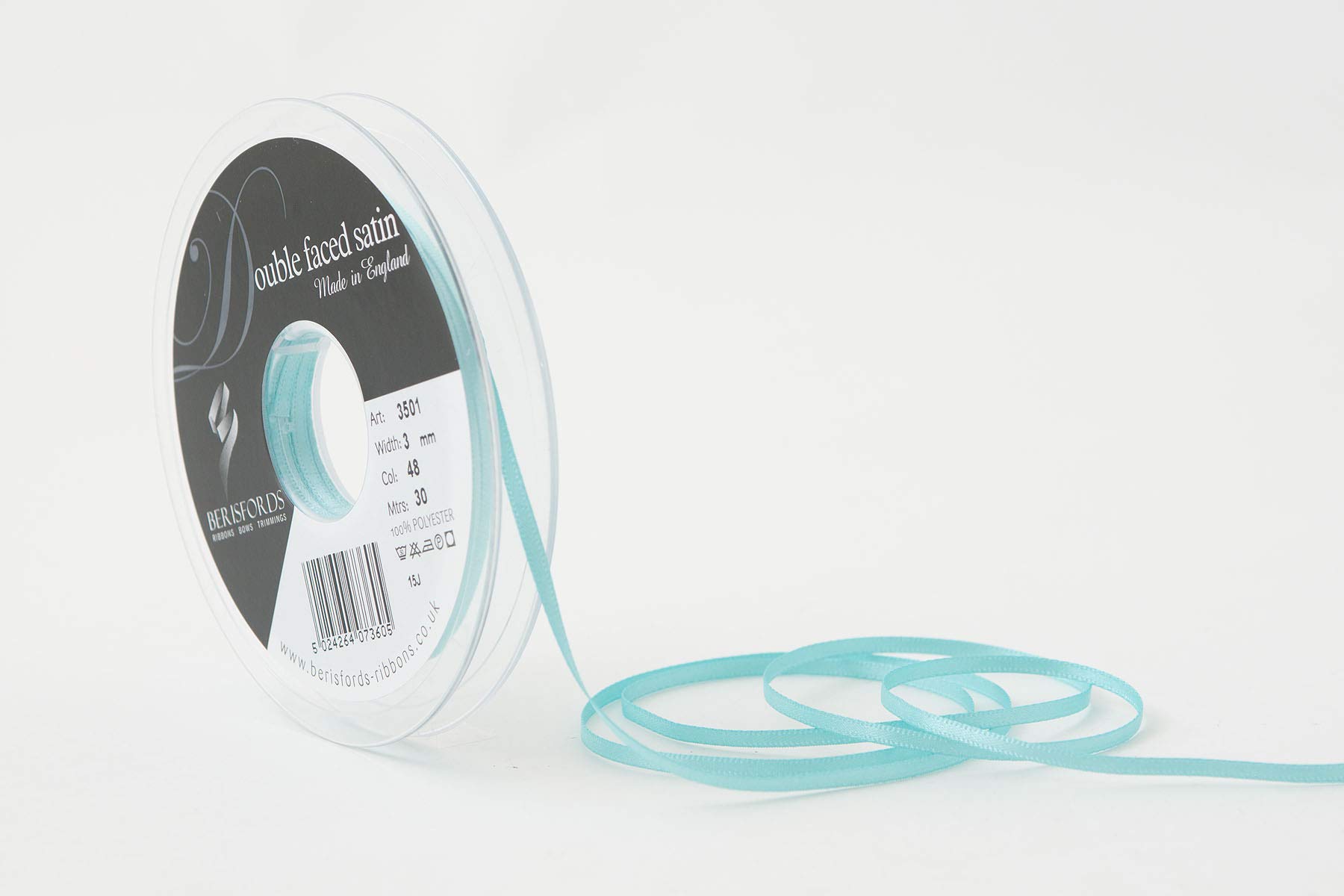 Berisfords Double FACE Poly Satin Ribbon, New Turq, 10.5x10.5x1.3 cm
