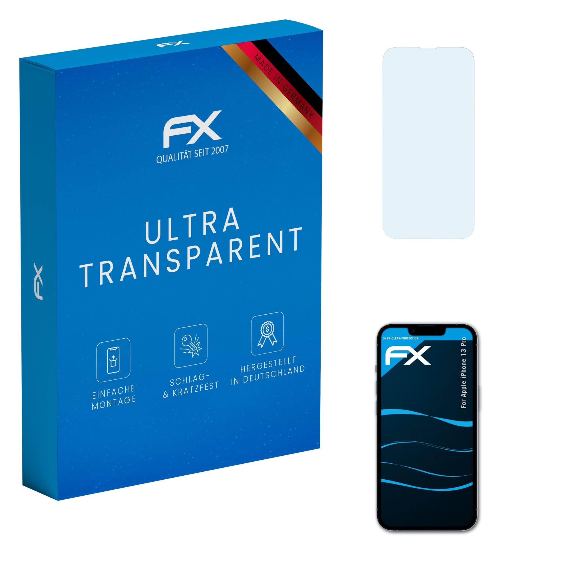 atFoliX Screen Protection Film compatible with Apple iPhone 13 Pro Screen Protector, ultra-clear FX Protective Film (3X)