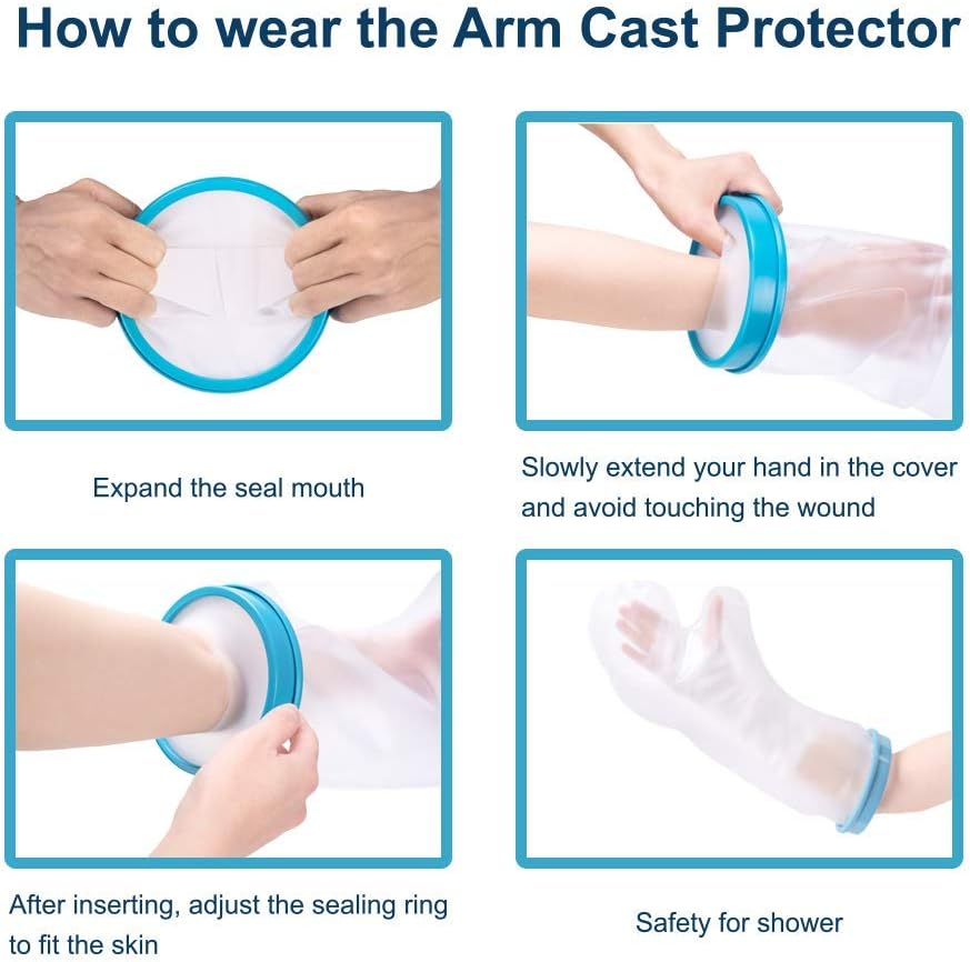 [2020 New Upgrade]Adult Waterproof Arm Cast Wound Cover Protector for Shower Bath, Arm Cast Sleeve Bag Covers for Broken Hands, Wrists, Reusable Bandage Cover Dressing Protector-19.09 inches: Health & Personal Care