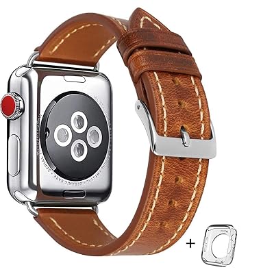 HUAFIY Compatible per a Apple Watch Band 42mm 44mm, Top Grain Leather Band Replace S&egrave;rie 5/4/3/2/1, Sindicaci&oacute; de nou retro descolorida Leather