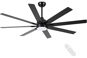 SEVENINE Ceiling Fan With Lights and Remote 62'' Large Black Ceiling Fans Quiet Reversible Noiseless DC Motor Fans 8 Wood Blades Ceiling Fans For Indoor Great Rooms Large Living Room Patio Farmhouse