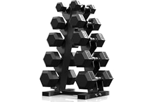 PAPABABE Hex Dumbbell Sets with Rack, 60-550lb Rubber Coated Dumbbell Weight Set and Storage Rack, Multiple Options Hand Weights for Strength Training