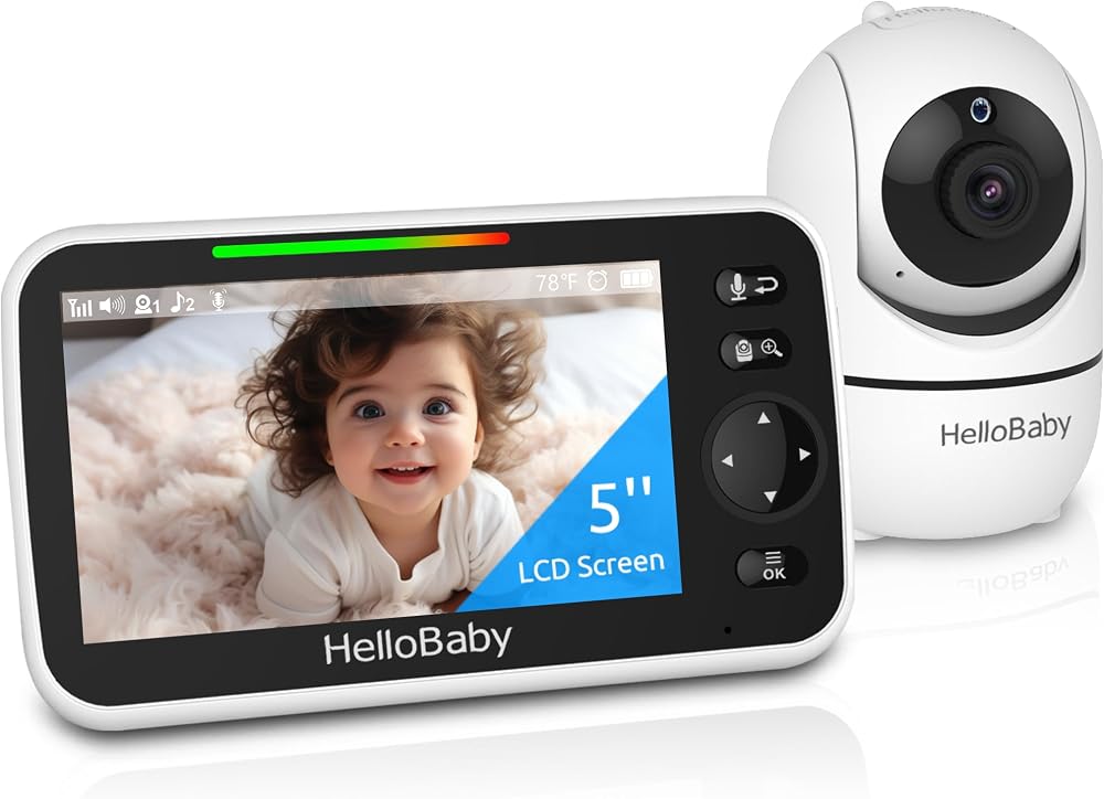 HelloBaby No WiFi Baby Monitor Camera and Audio HB6550, 5" Video Screen | Trusted by 10M+ Families, 30H Battery, PTZ, Private
