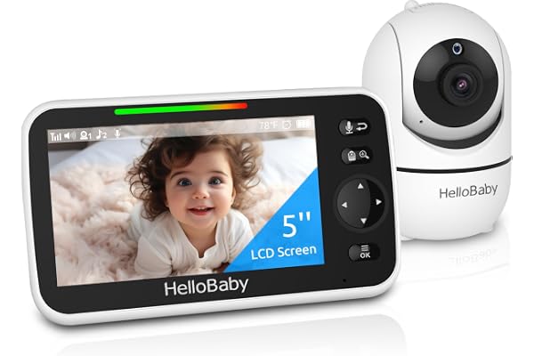 HelloBaby No WiFi Baby Monitor 5" Screen 30-Hour Battery Pan-Tilt-Zoom Video Upgrade with Camera and Audio, Night Vision, VOX, 2-Way Talk, 8 Lullabies and 1000ft Range, HB6550